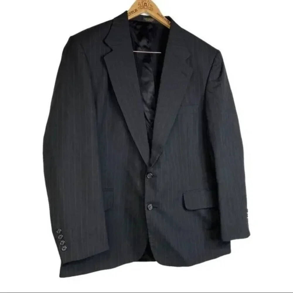 BARRINGTON MEN'S BLACK LINED PINSTRIPE SUIT JACKET 44R-NICE!